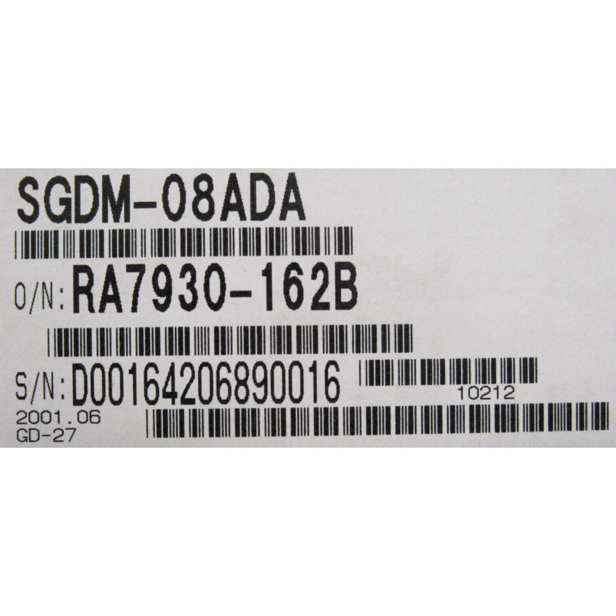 YASKAWA SGDM-08ADA servo drive product label. Displays model number, serial number and other specifications.