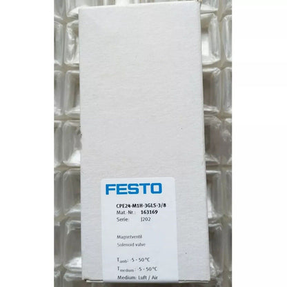 Festo CPE24-M1H-3GLS-3/8 Solenoid Valve in packaging, part number 163169.