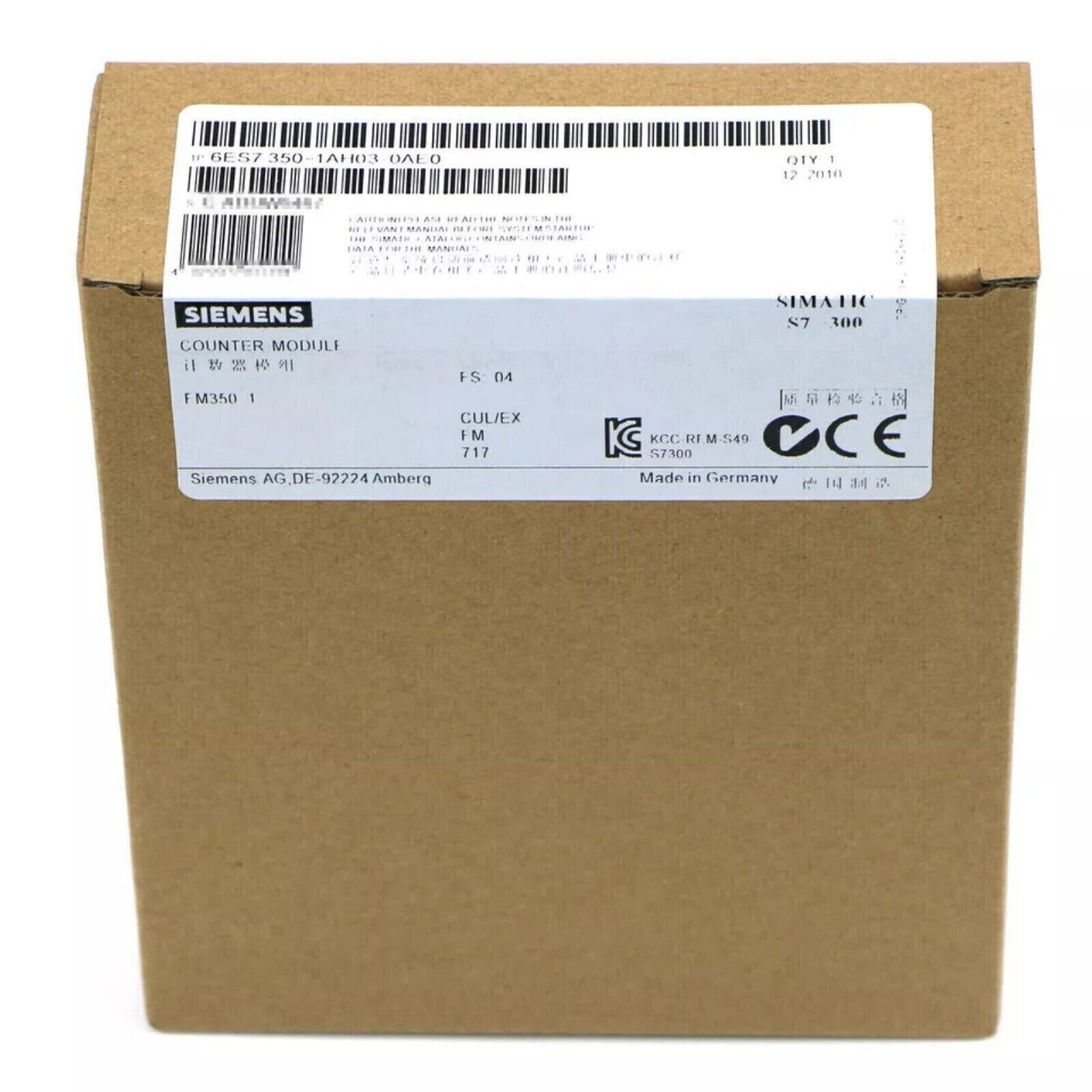 Siemens SIMATIC S7-300 Counter Module 6ES7350-1AH03-0AE0 in packaging, industrial automation part.