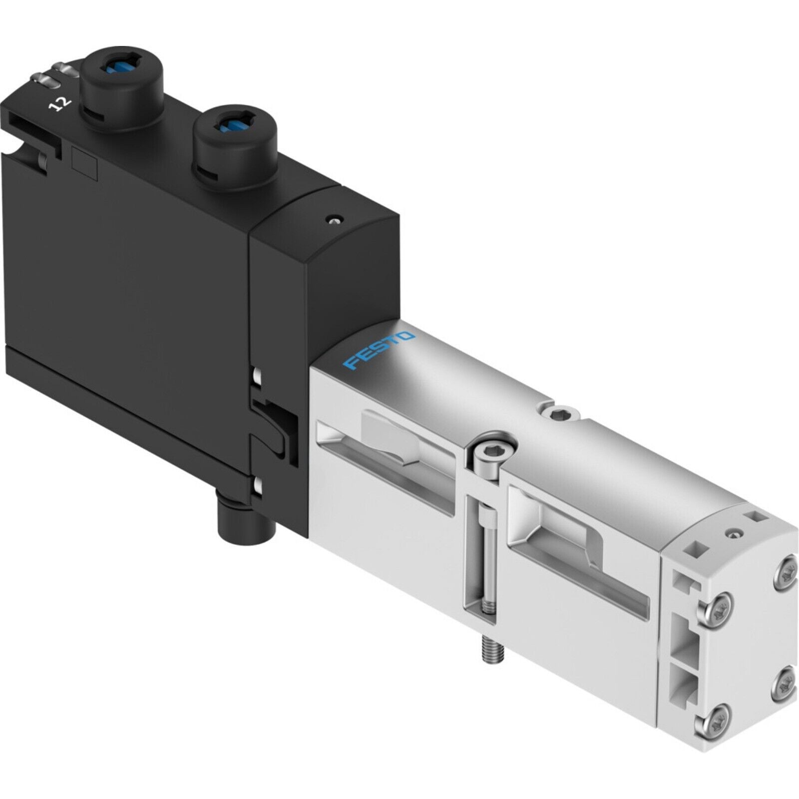 Festo VSVA-B-P53C-ZD-A2-1T1L Solenoid Valve, industrial automation component, black and silver
