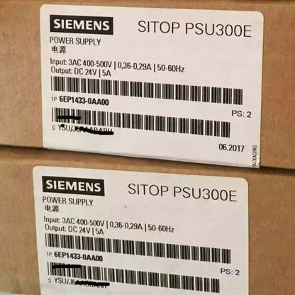 Siemens SITOP PSU300E Stabilized Power Supply label, model 6EP1433-0AA00, industrial power supply for automation.
