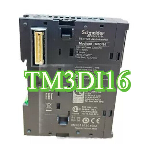 Schneider Electric TM3DI16 PLC Input Module, black industrial automation component, TM3DI16 text visible