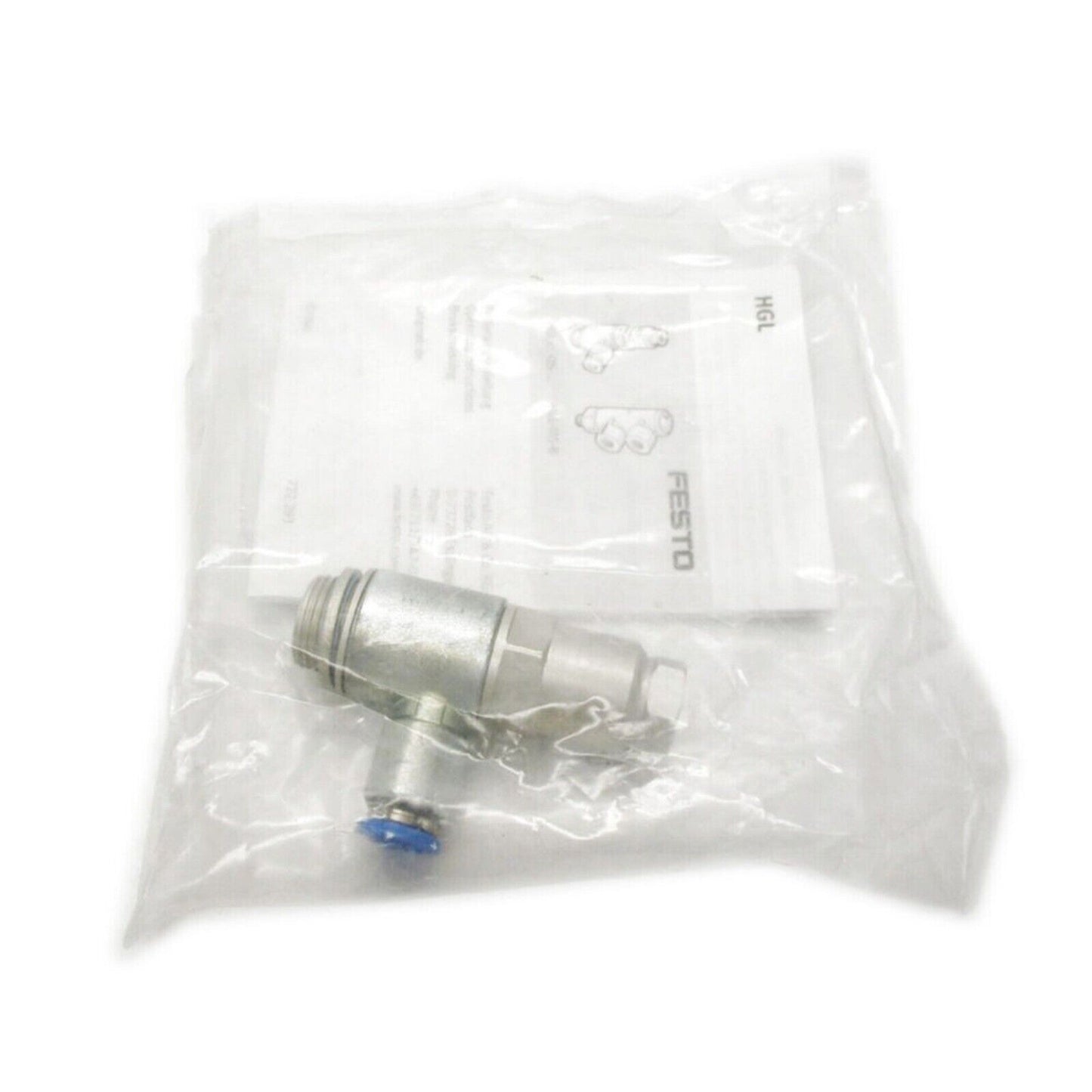 Festo HGL-3/8-QS-8 Pilot Check Valve in packaging. Industrial automation component.