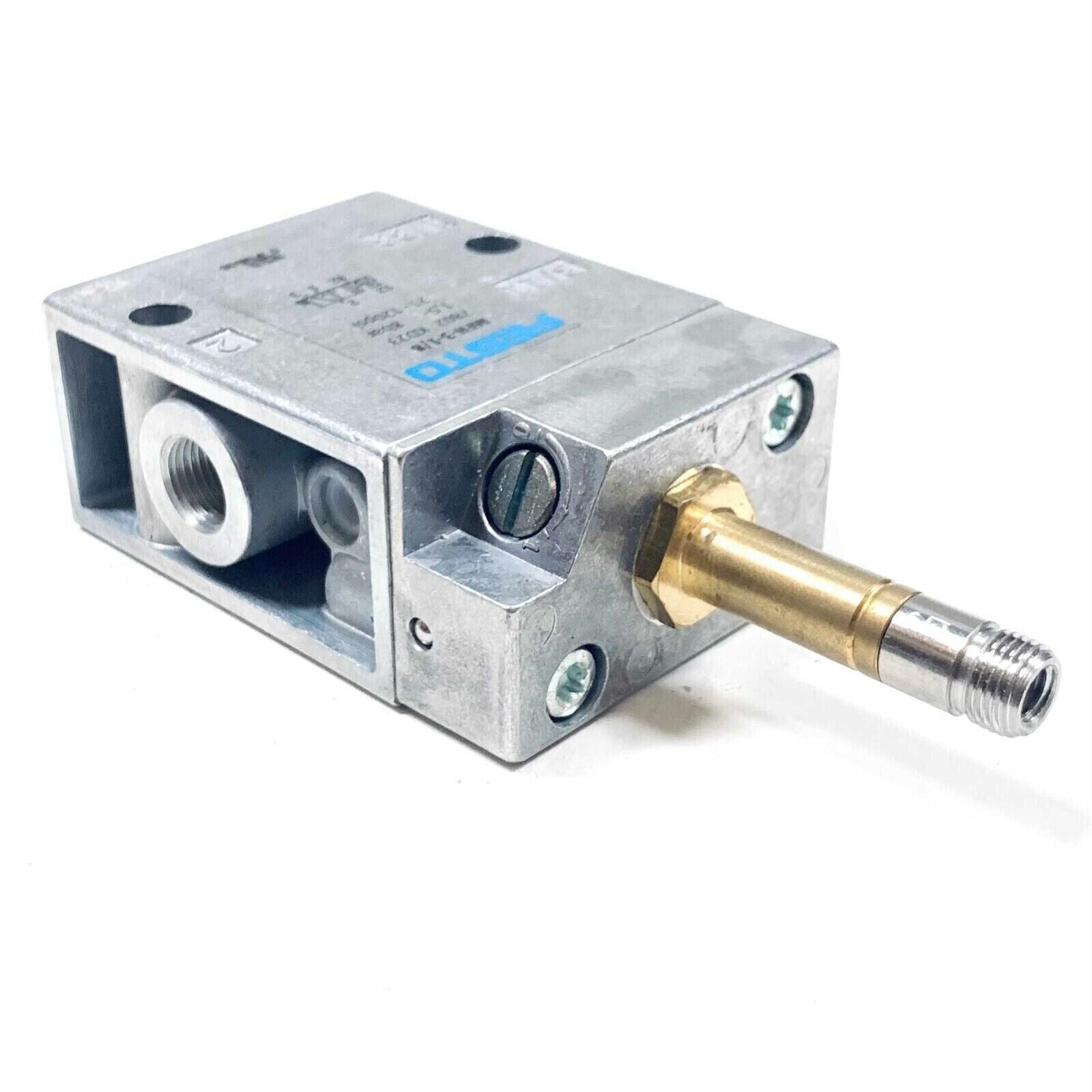 Festo MFH-3-1/8 Air Solenoid Valve, industrial automation part, silver housing and brass fitting.