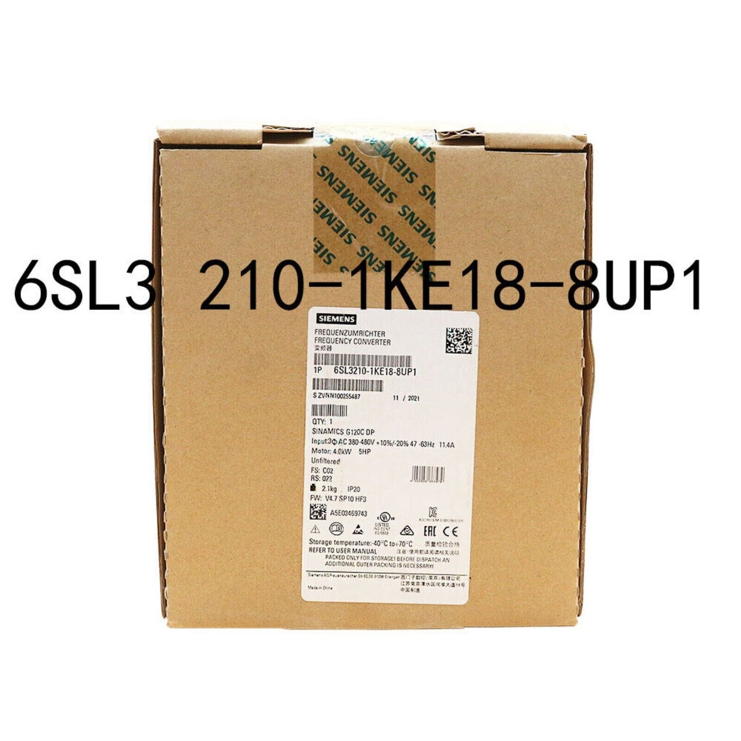 PLC | Siemens | 6SL3 210-1KE18-8UP1 6SL3210-1KE18-8UP1 SINAMICS G120C Rated Power