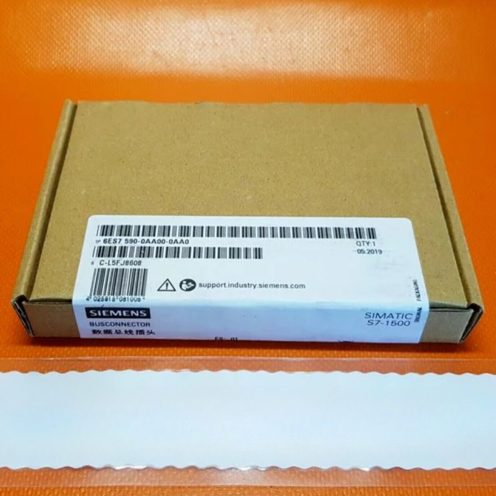 Siemens SIMATIC S7-1500 Bus Connector box, model 6ES7 590-0AA00-0AA0, industrial automation part, product packaging.