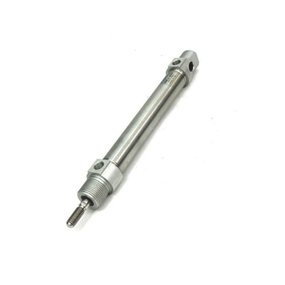 Festo DSNU-20-100-P-A cylinder, pneumatic component with threaded ends. Angle view.