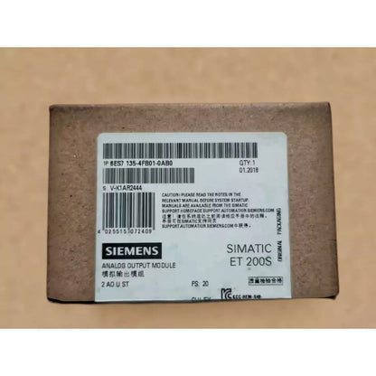 Siemens SIMATIC ET 200S 6ES7135-4FB01-0AB0 Analog Output Module in original packaging, for industrial automation.