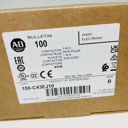 100-C43EJ10 New Allen Bradley IEC 43A Contactor 24VDC ! AB Factory Sealed