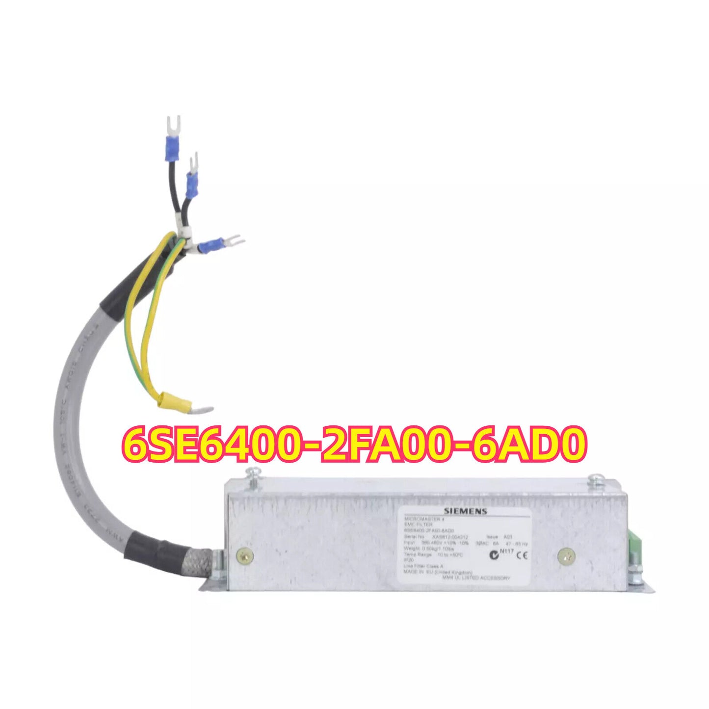 Siemens MICROMASTER 4 EMC filter 6SE6400-2FA00-6AD0 with wiring.