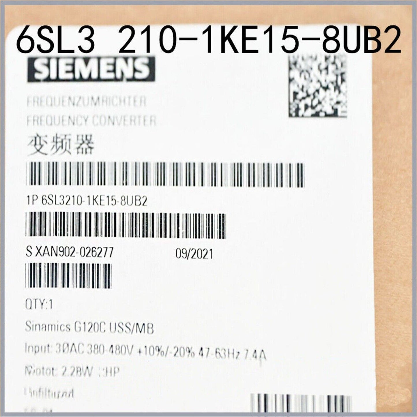 PLC | Siemens | 6SL3 210-1KE15-8UB2 6SL3210-1KE15-8UB2 SINAMICS G120C Rated Power