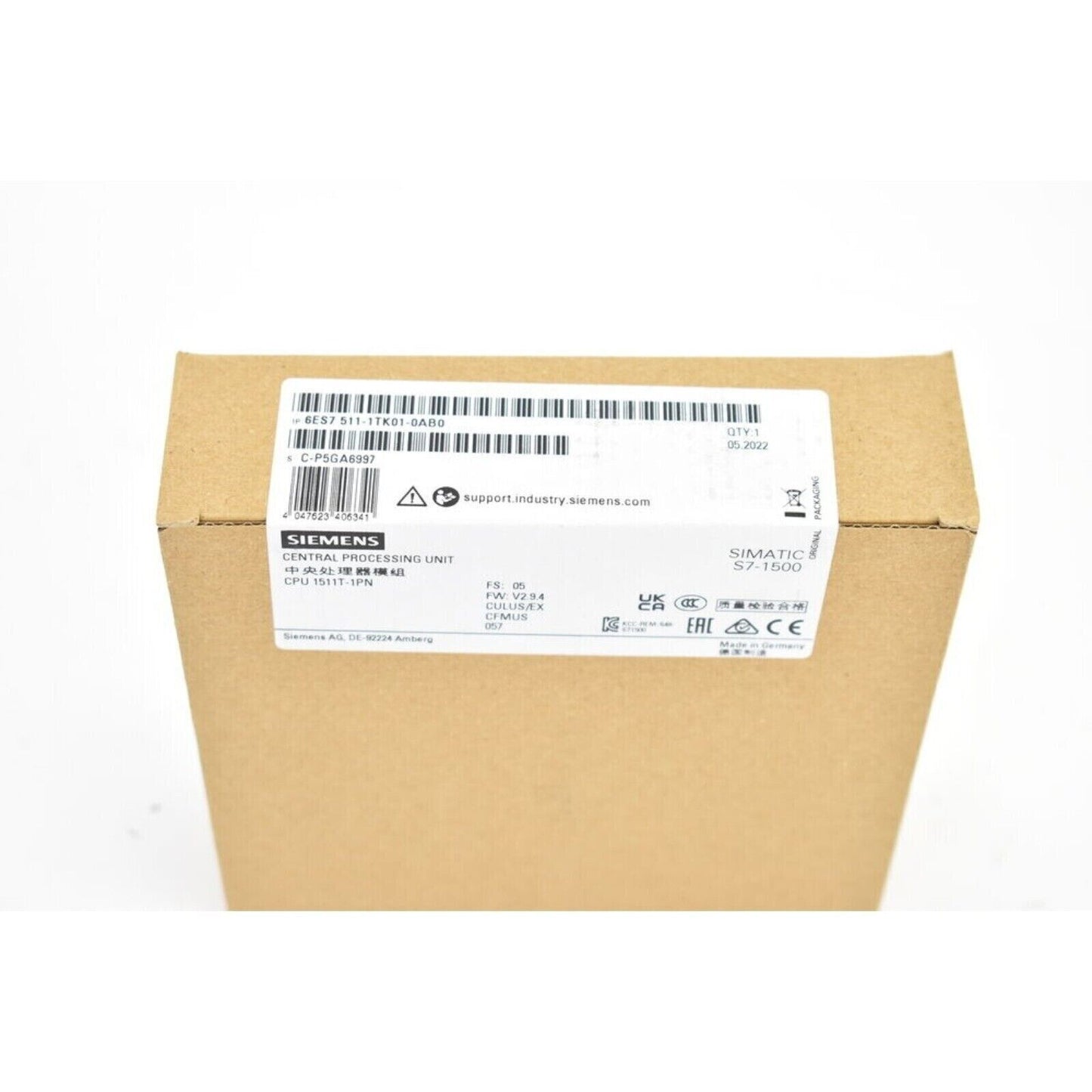 Siemens SIMATIC S7-1500 CPU 1511T-1PN in brown packaging, industrial automation part