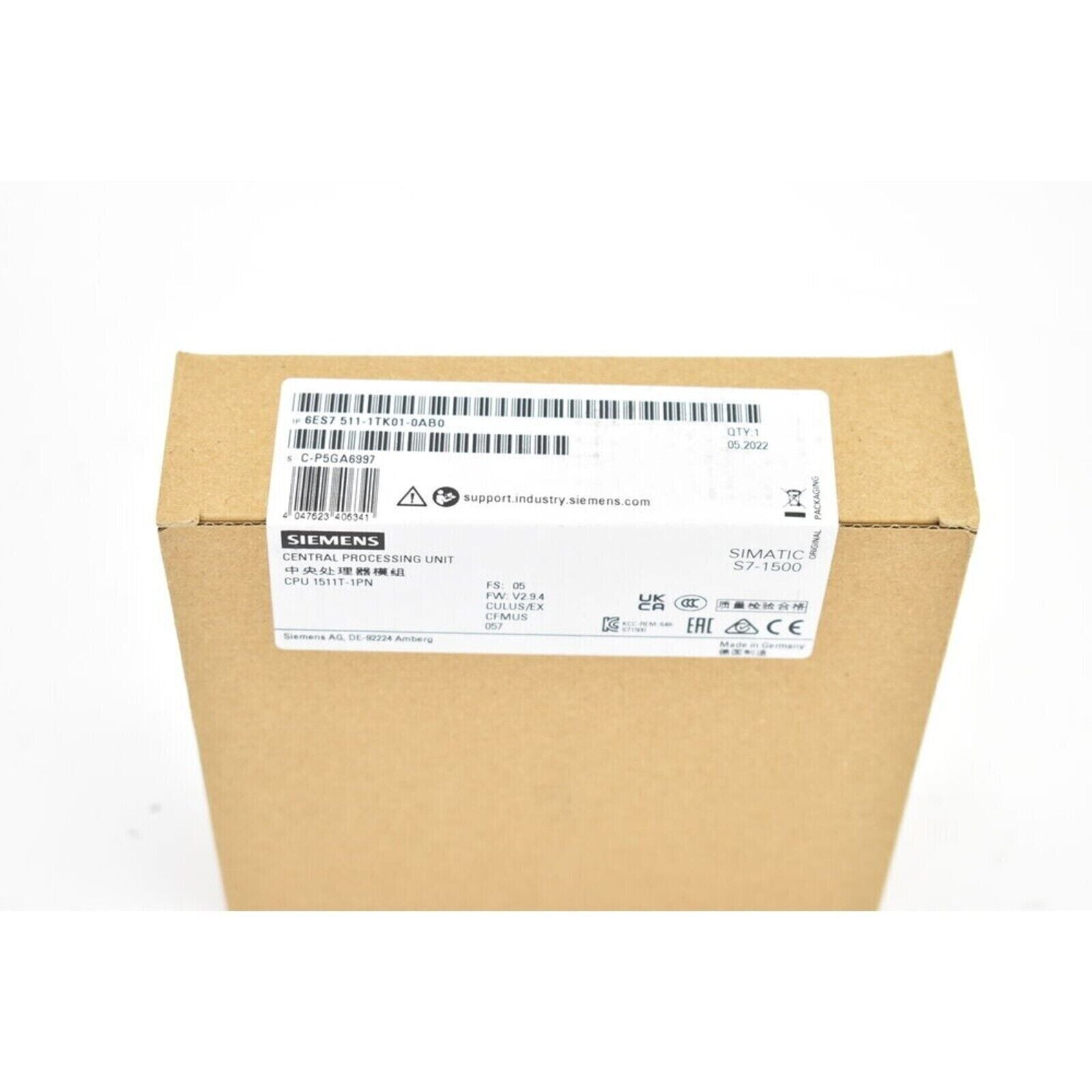 Siemens SIMATIC S7-1500 CPU 1511T-1PN in brown packaging, industrial automation part