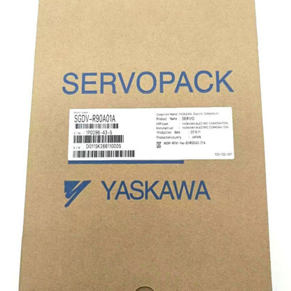 New YASKAWA SGDV-R90A01A Servo Drive box. ServoPack model packaging with product details and YASKAWA logo.