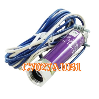 Honeywell C7027A1031 Mini Peeper Ultraviolet Flame Detector, with blue and white wires. Industrial automation part.