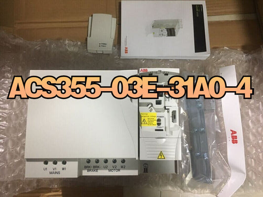 ABB ACS355-03E-31A0-4 Inverter. Industrial automation component, white and silver. Fast shipping available.