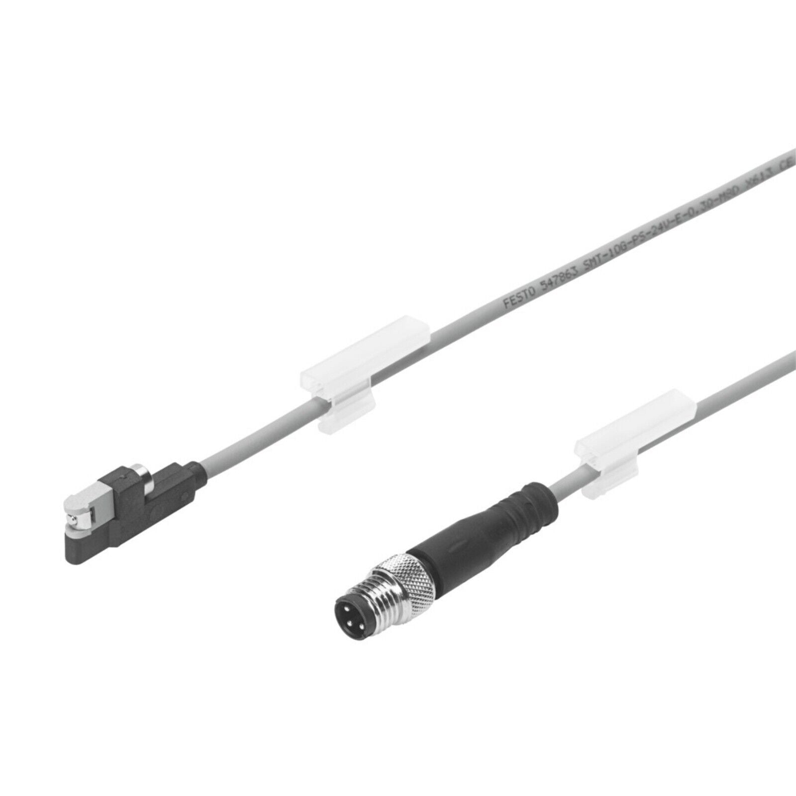 Festo SMT-10G-PS-24V-E-0.3Q-M8D proximity sensor with cable and connector, industrial automation.