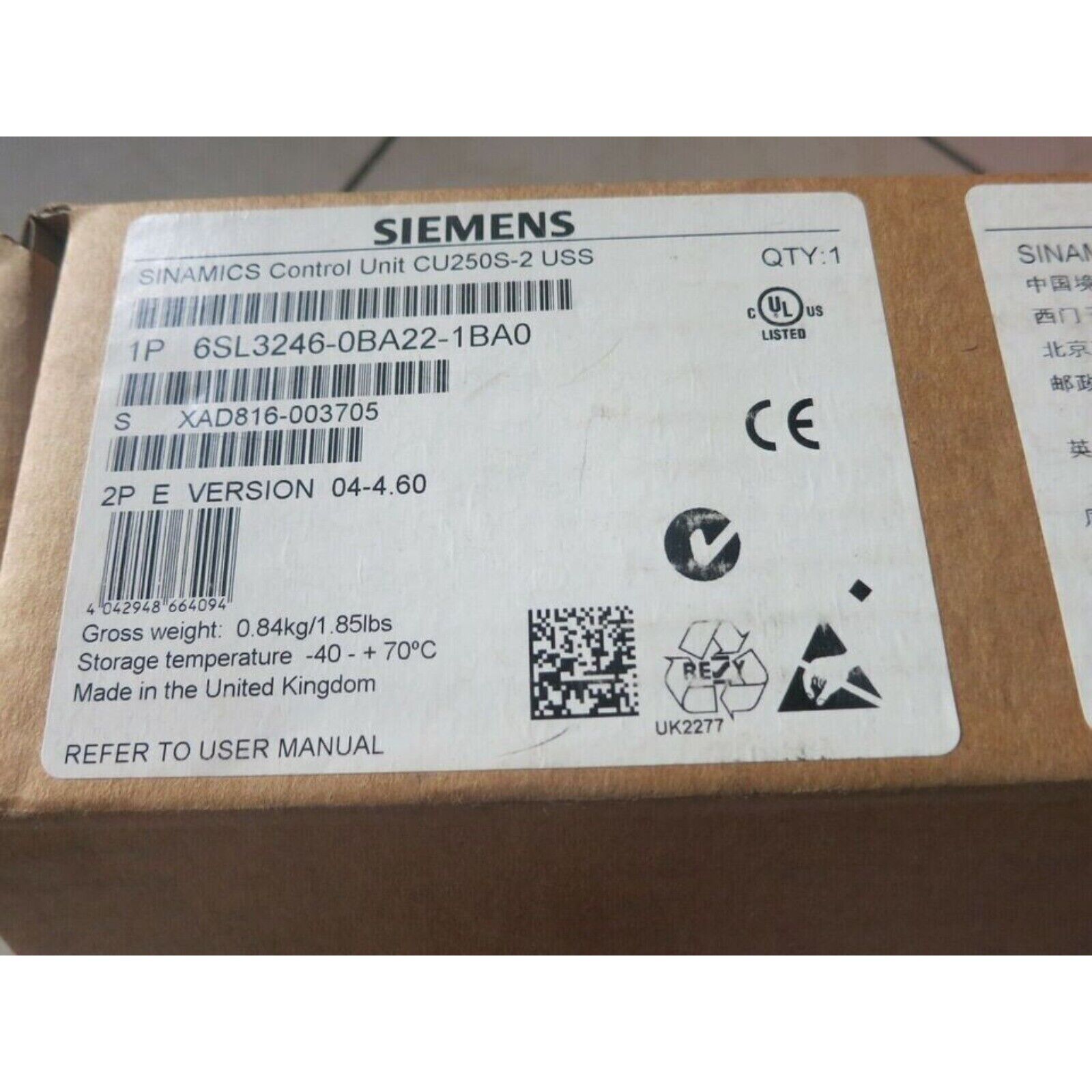 Siemens SINAMICS G120 CU250S-2 Control Unit. Industrial automation component.