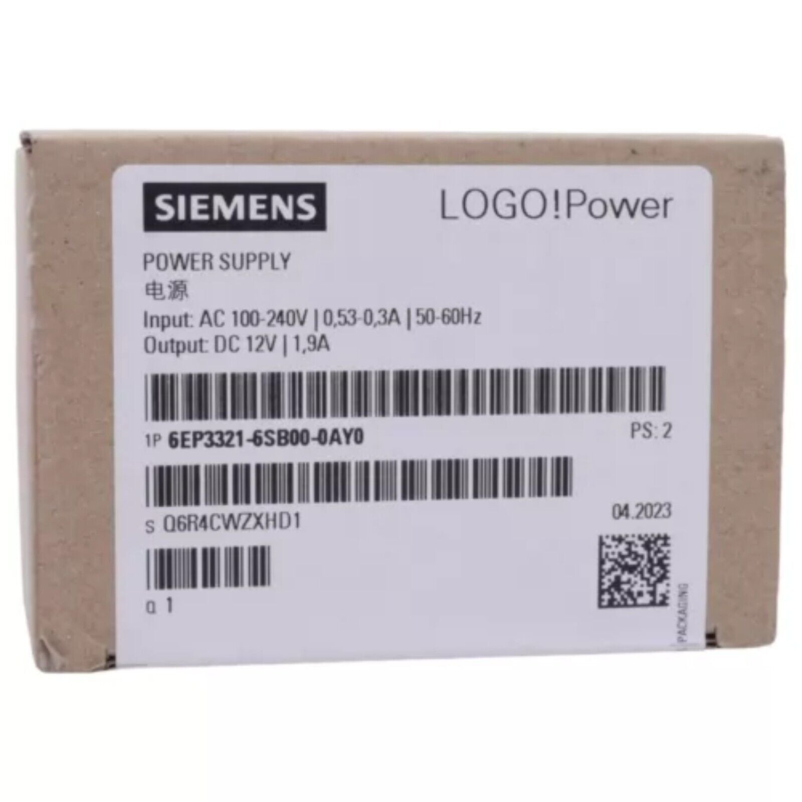 Siemens LOGO!Power Stabilized Power Supply 6EP3321-6SB00-0AY0, AC Input 100-240V, DC Output 12V 1.9A.