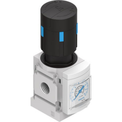 Festo MS4-LR-1/8-D7-AS pressure regulator with gauge, industrial automation component.
