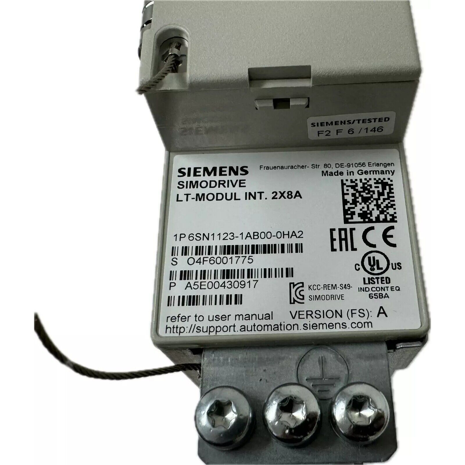 Siemens SIMODRIVE LT-MODUL INT. 2X8A industrial automation part with model number.