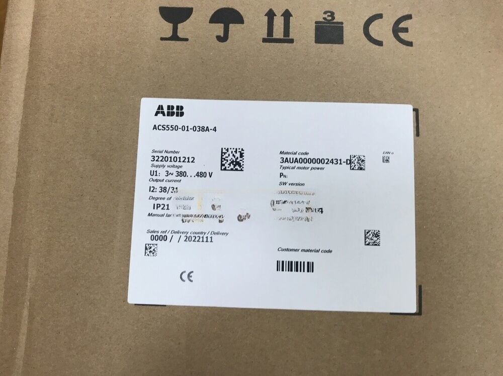ABB ACS550-01-038A-4 Inverter Label, Serial Number 3220101212, industrial automation parts, fast shipping