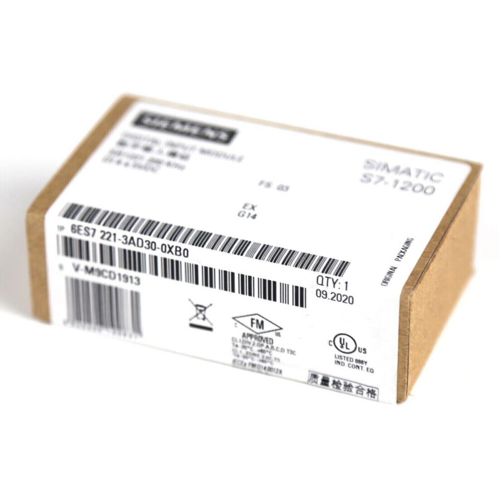 Siemens SIMATIC S7-1200 Digital Input Module 6ES7 221-3AD30-0XB0 box with labels. Industrial automation parts.