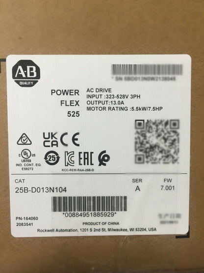 2022 Allen-Bradley PowerFlex 525 AB 25B-D013N104 AC Drive !AB 25B-D013N104