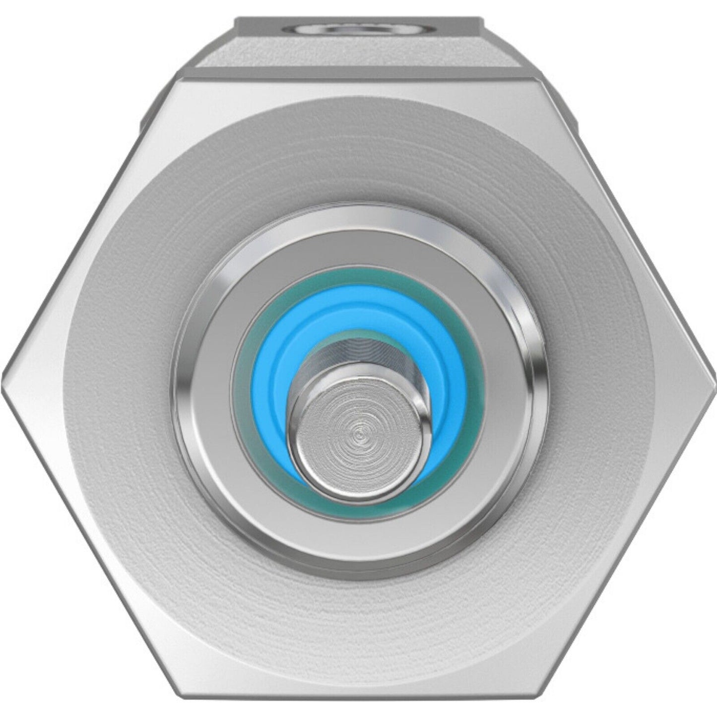Festo DSNU-10-85-P-A pneumatic cylinder end cap detail with blue seal and metal finish.