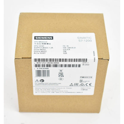 Siemens SIMATIC S7-1200 CPU 1212C PLC module packaging, product model 6ES7212-1AE40-0XB0