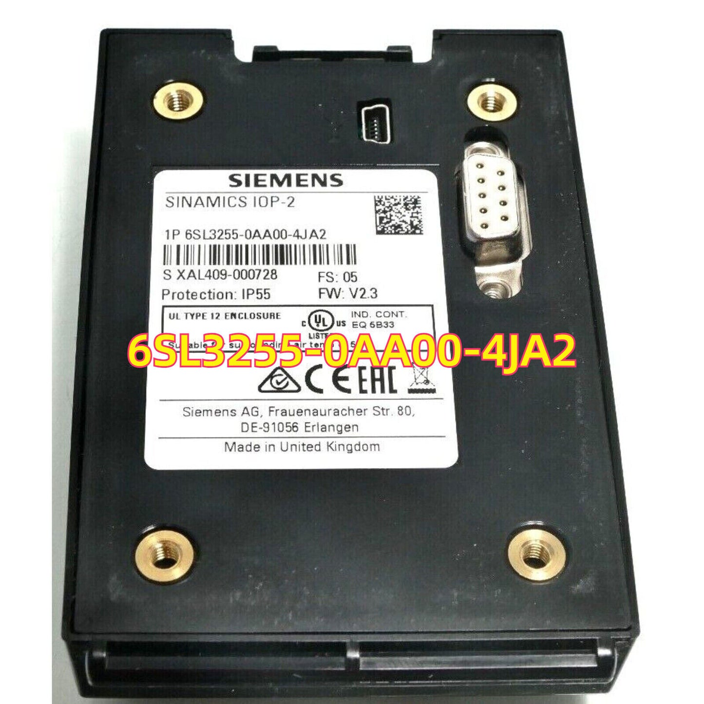 Siemens SINAMICS IOP-2 6SL3255-0AA00-4JA2 Industrial Operator Panel, IP55 Protection, Black Enclosure