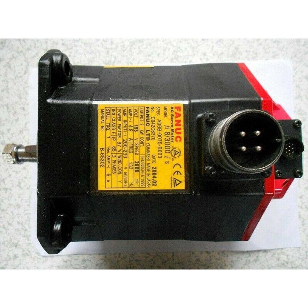 FANUC A06B-0075-B003 Servo Motor, industrial automation part, black and red housing, 3000 RPM