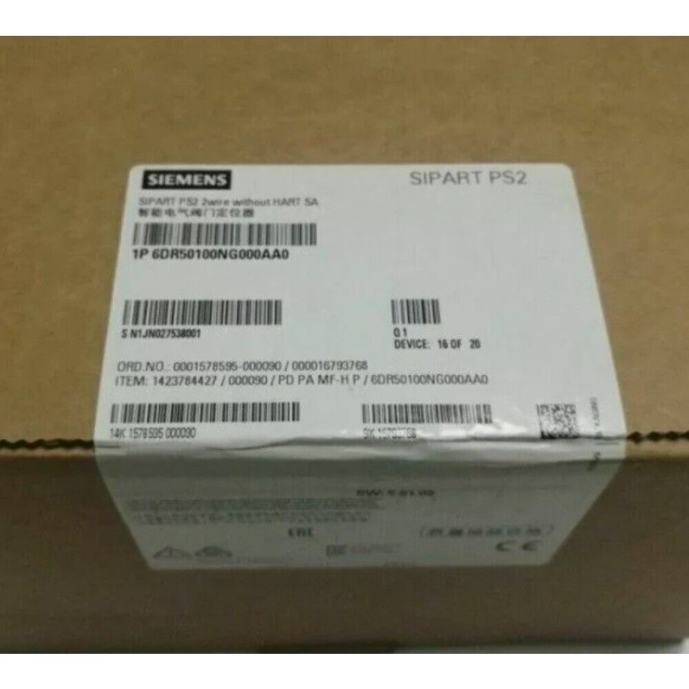 Siemens SIPART PS2 valve positioner label, product details, 6DR50100NG000AA0