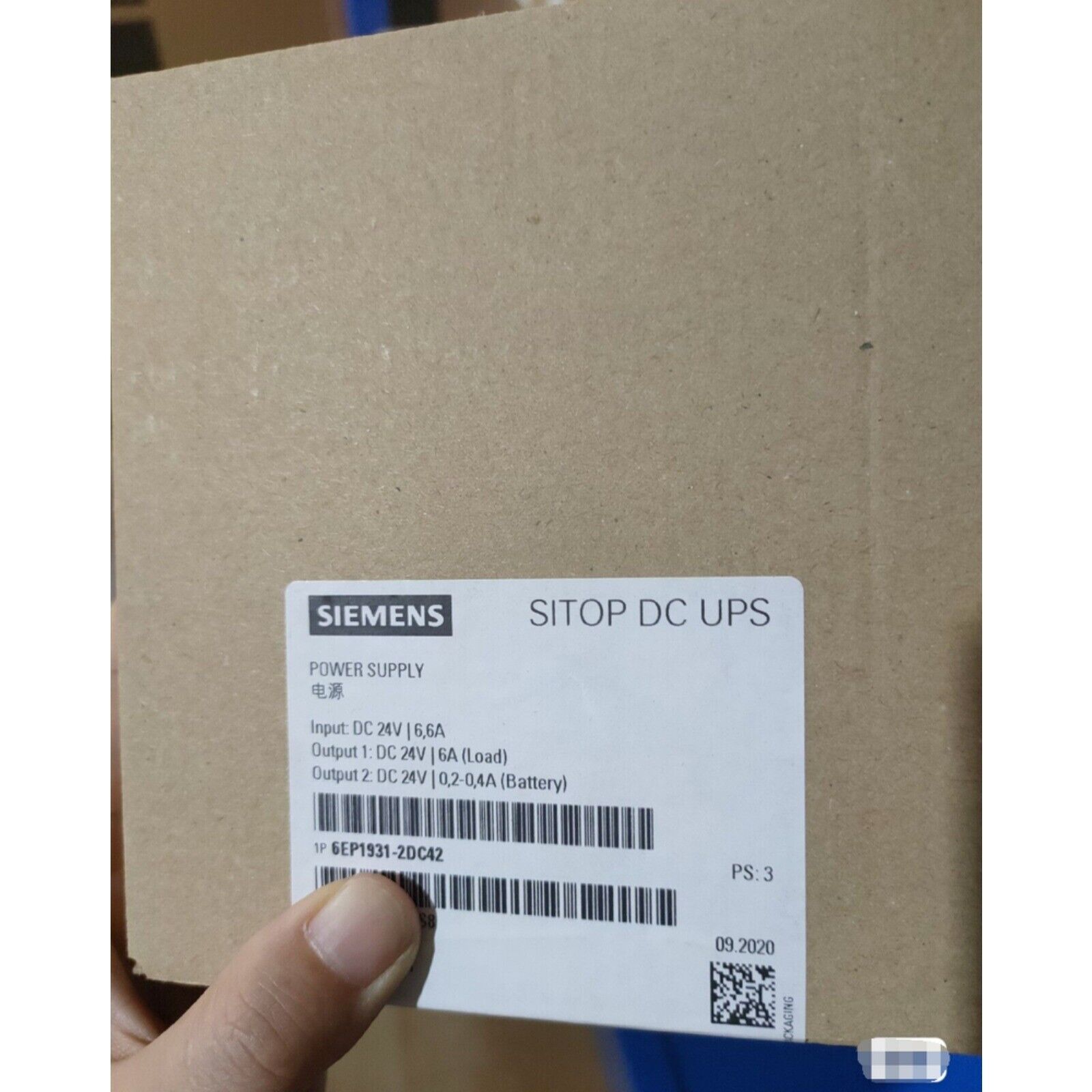 Siemens SITOP DC UPS Module 6EP1931-2DC42 Power Supply, industrial automation part, box detail