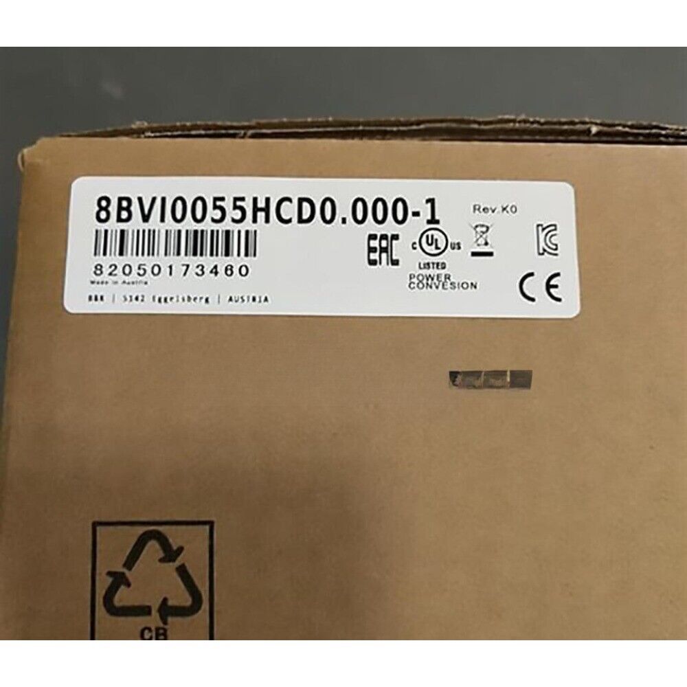 B&R Servo Drive 8BVI0055HCD0.000-1 label on a cardboard box, industrial automation part
