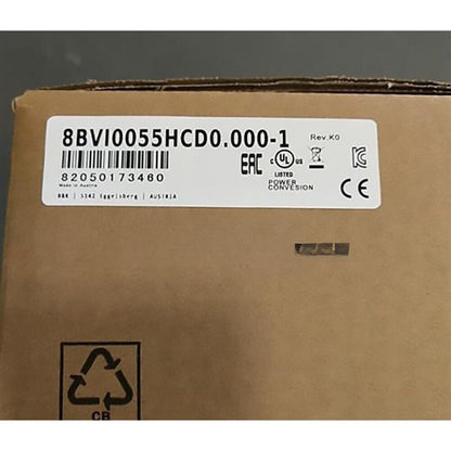 B&R Servo Drive 8BVI0055HCD0.000-1 label on a cardboard box, industrial automation part