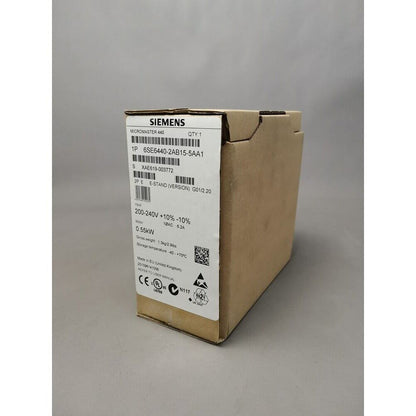 Siemens MICROMASTER 440 drive, model 6SE6440-2AB15-5AA1, product box, industrial automation equipment