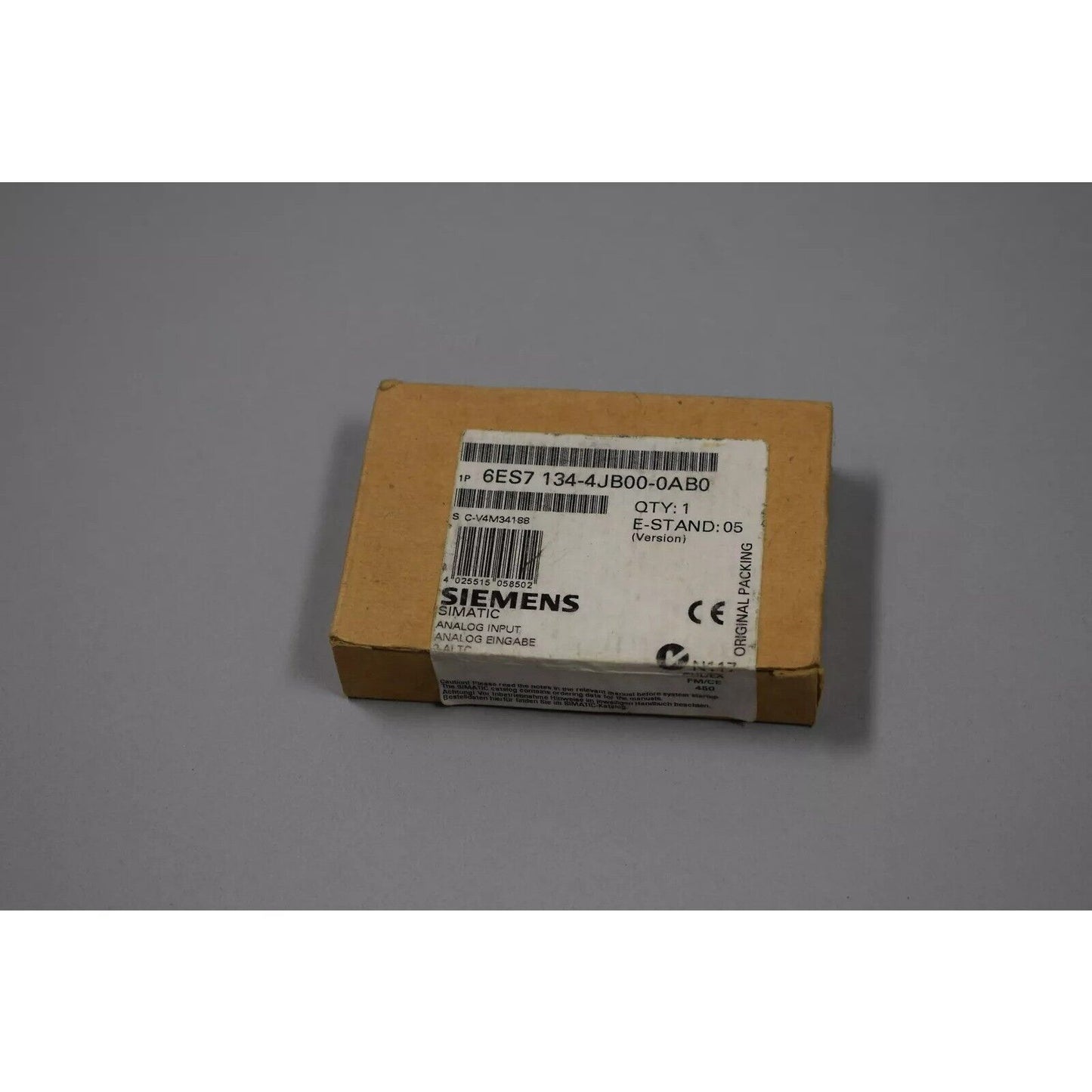 Siemens SIMATIC S7-1200 6ES7134-4JB00-0AB0 Analog Input Module in original packaging.