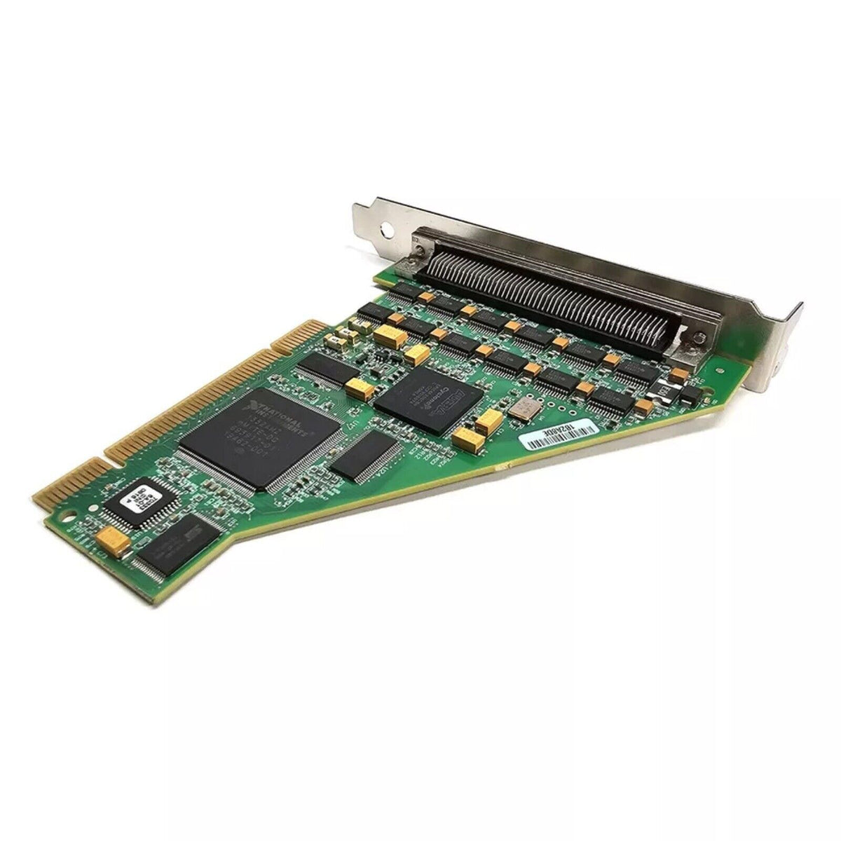 National Instruments PCI-6509 Digital I/O device. Green circuit board with chips and connectors for data acquisition.