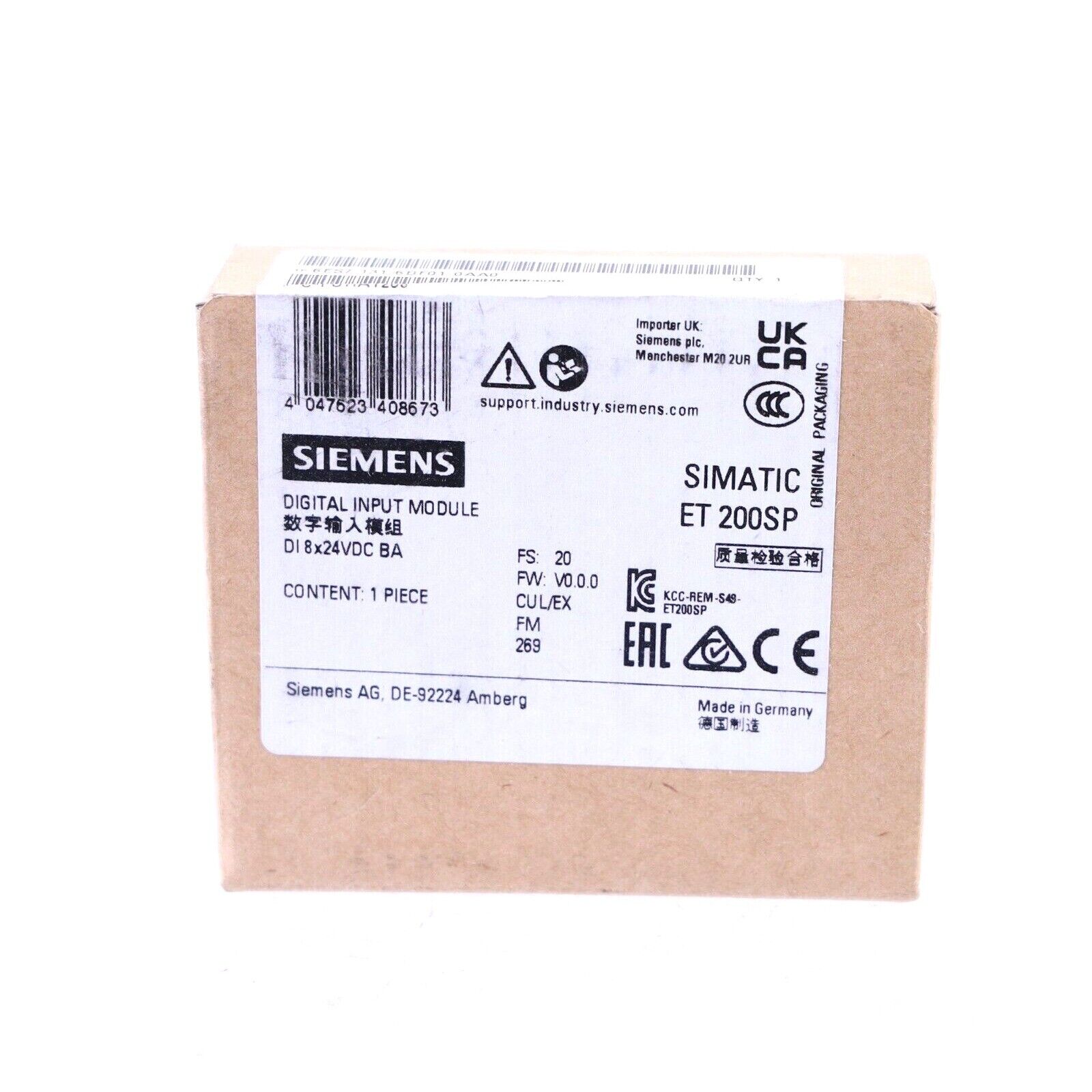 Siemens ET 200SP Digital Input Module, DI 8x24VDC BA, product packaging