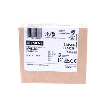 Siemens ET 200SP Digital Input Module, DI 8x24VDC BA, product packaging