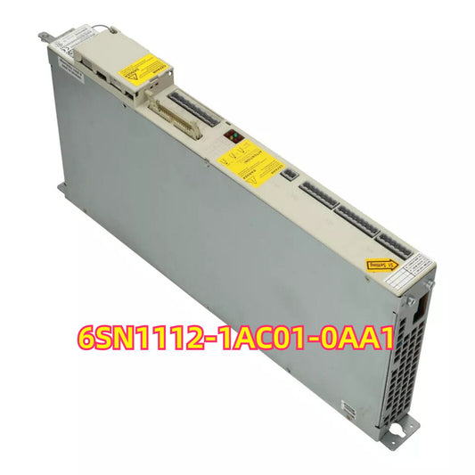 Siemens 6SN1112-1AC01-0AA1 Simodrive UEB Module, industrial automation part, with gray housing and warning labels.