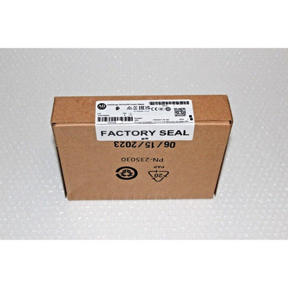 Allen-Bradley 1756-DHRIO ControlLogix communication module box, factory sealed, with product information labels.