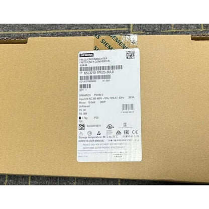 Siemens SINAMICS PM240-2 Frequency Converter label, model 6SL3210-1PE23-3UL0, industrial automation part, IP20 rated