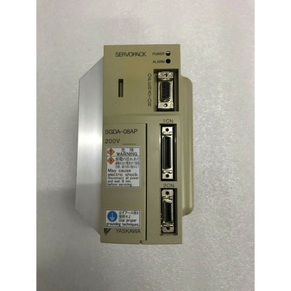YASKAWA SGDA-08AP AC Servo Drive, product label visible with 200V warning. Industrial automation part.