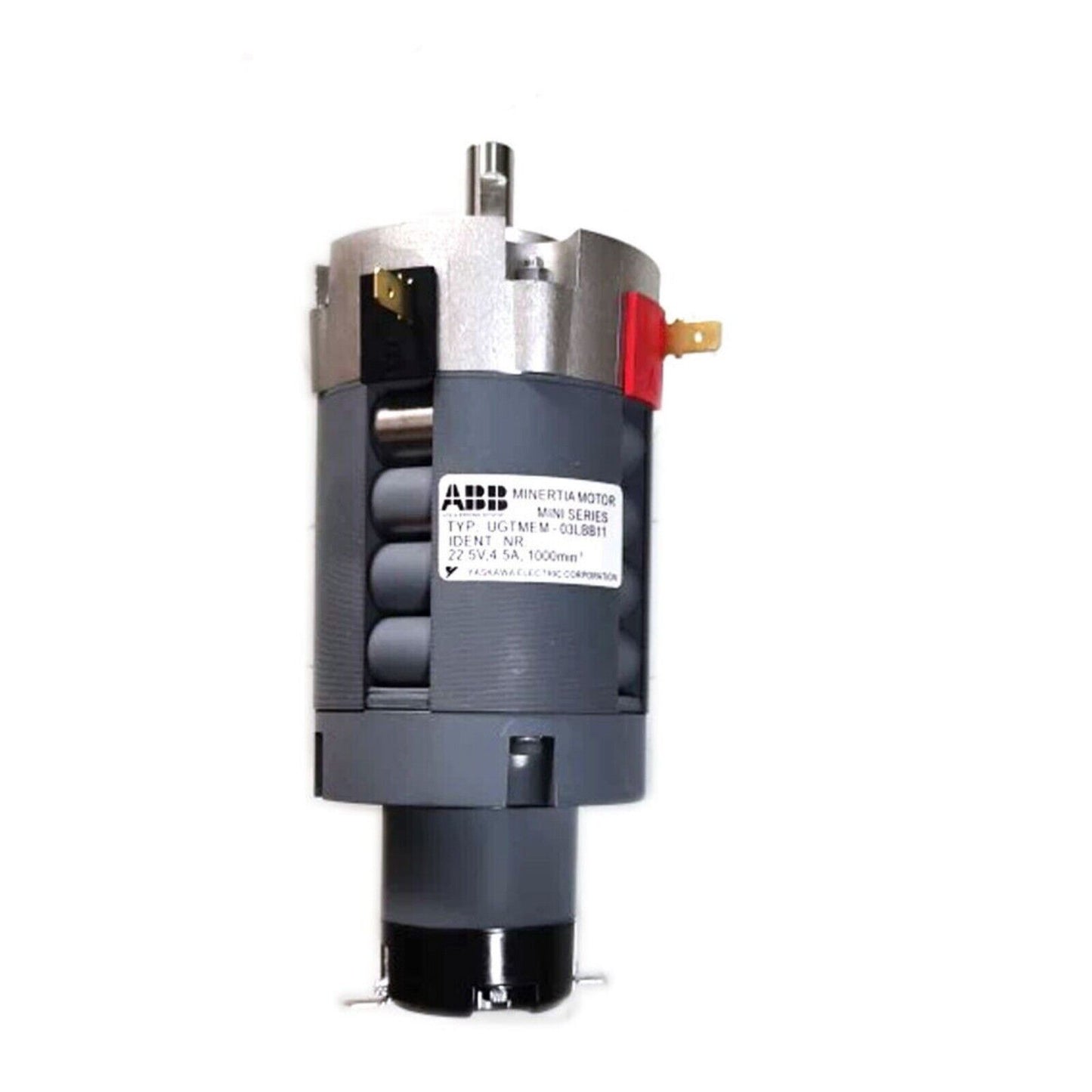 ABB Mini Inertia Servo Motor UGTMEM-03LBB11, industrial automation equipment, gray and silver. YASKAWA
