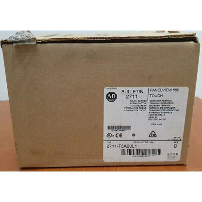 Allen-Bradley PanelView 550 touch screen HMI in original box, Ethernet interface, 2711-T5A20L1, operator terminal.
