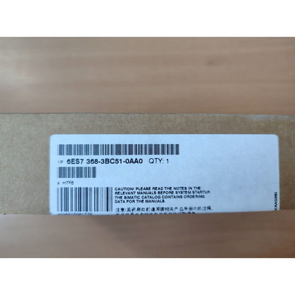 Siemens SIMATIC S7-300 PLC module packaging, model 6ES7 368-3BC51-0AA0, with quantity of 1