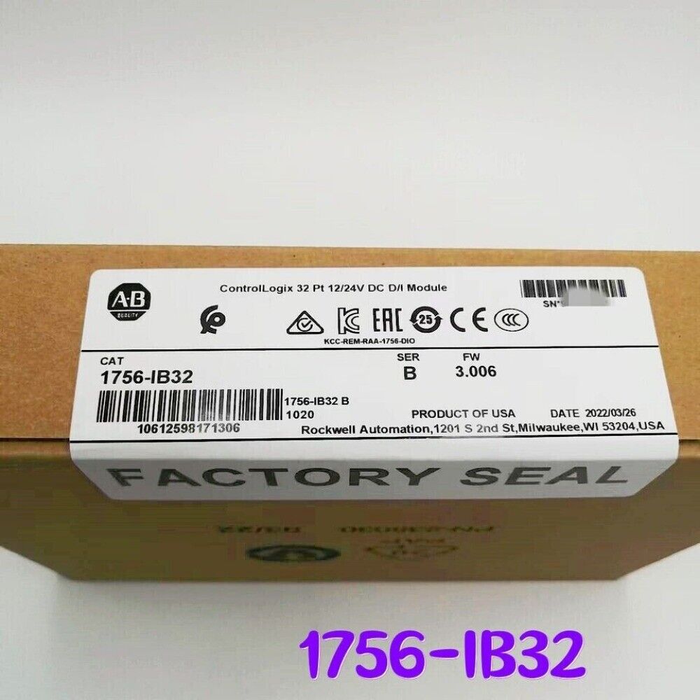 Allen-Bradley 1756-IB32 ControlLogix 32 PT DC Input Module, with factory seal label. 10-30V DC input.