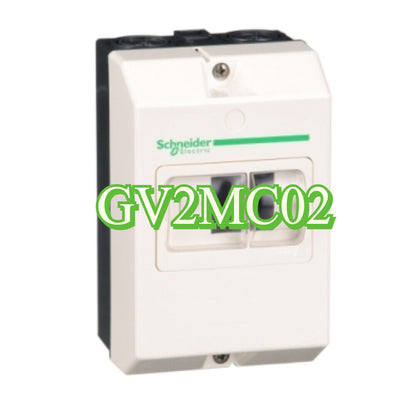 Schneider Electric GV2MC02 surface-mounted enclosure, white polycarbonate, IP55 protection for motor starters.